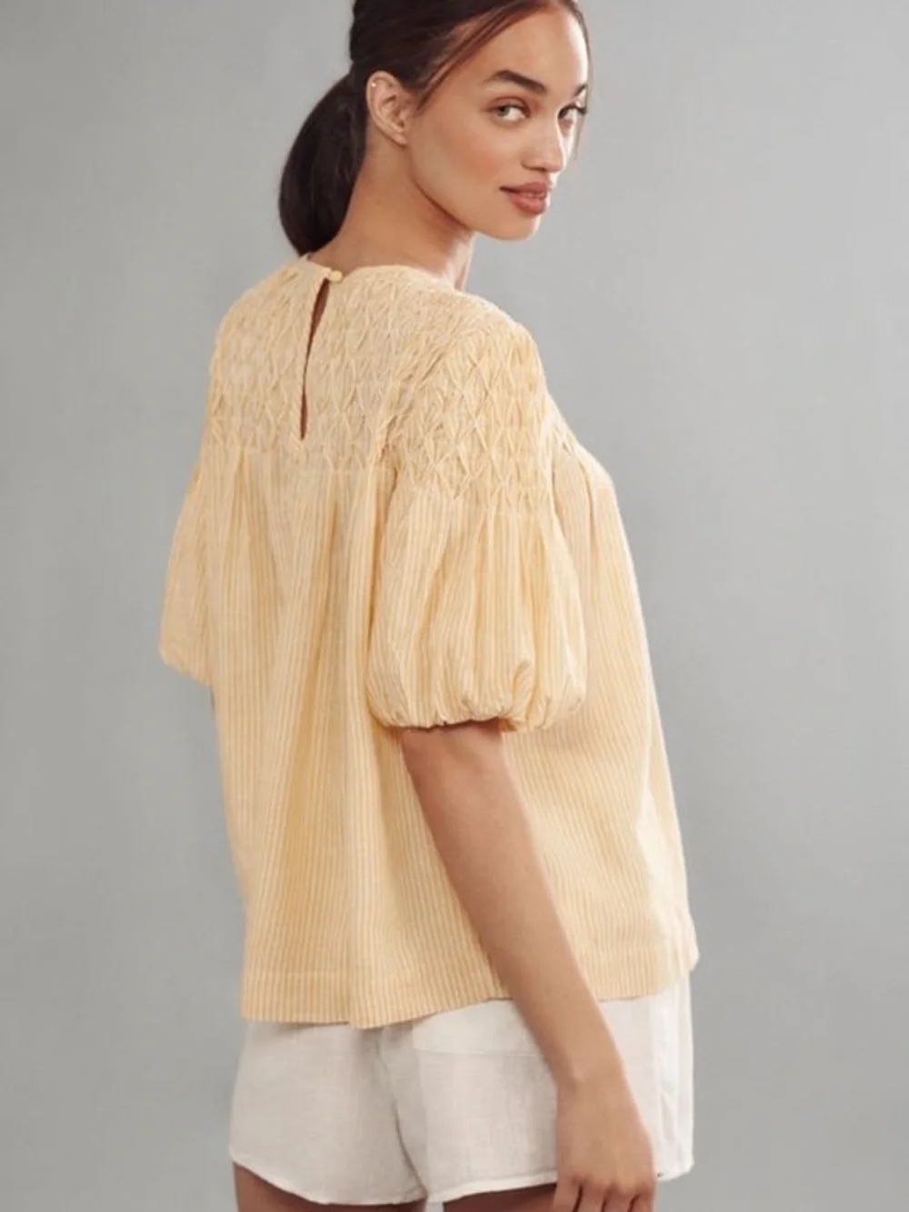 Anthropologie Liza Smocked Yoke Puff Sleeve Blouse